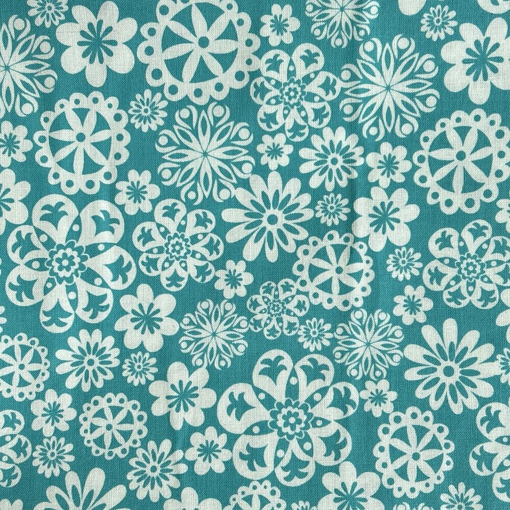 1 Yd AMF Folk Fairytale 12947 Teal Aqua Blue Floral Cotton Tonal Print Fabric